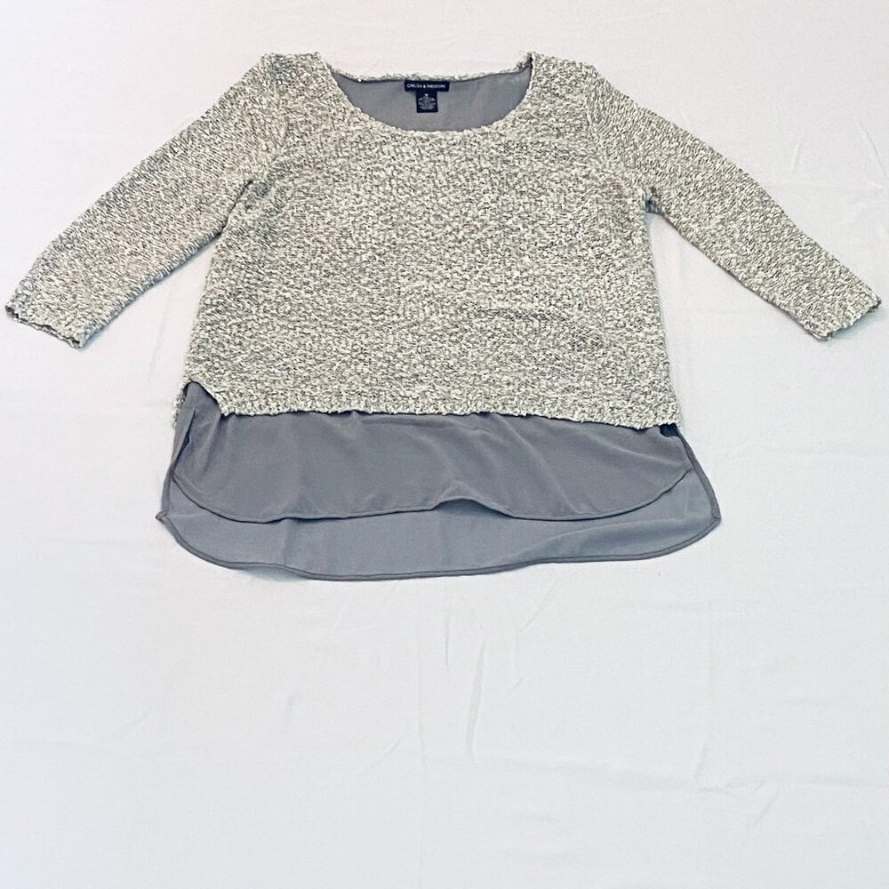 Chelsea & Theodore Women's sparkle top, Medium, silver grey, evening, holiday